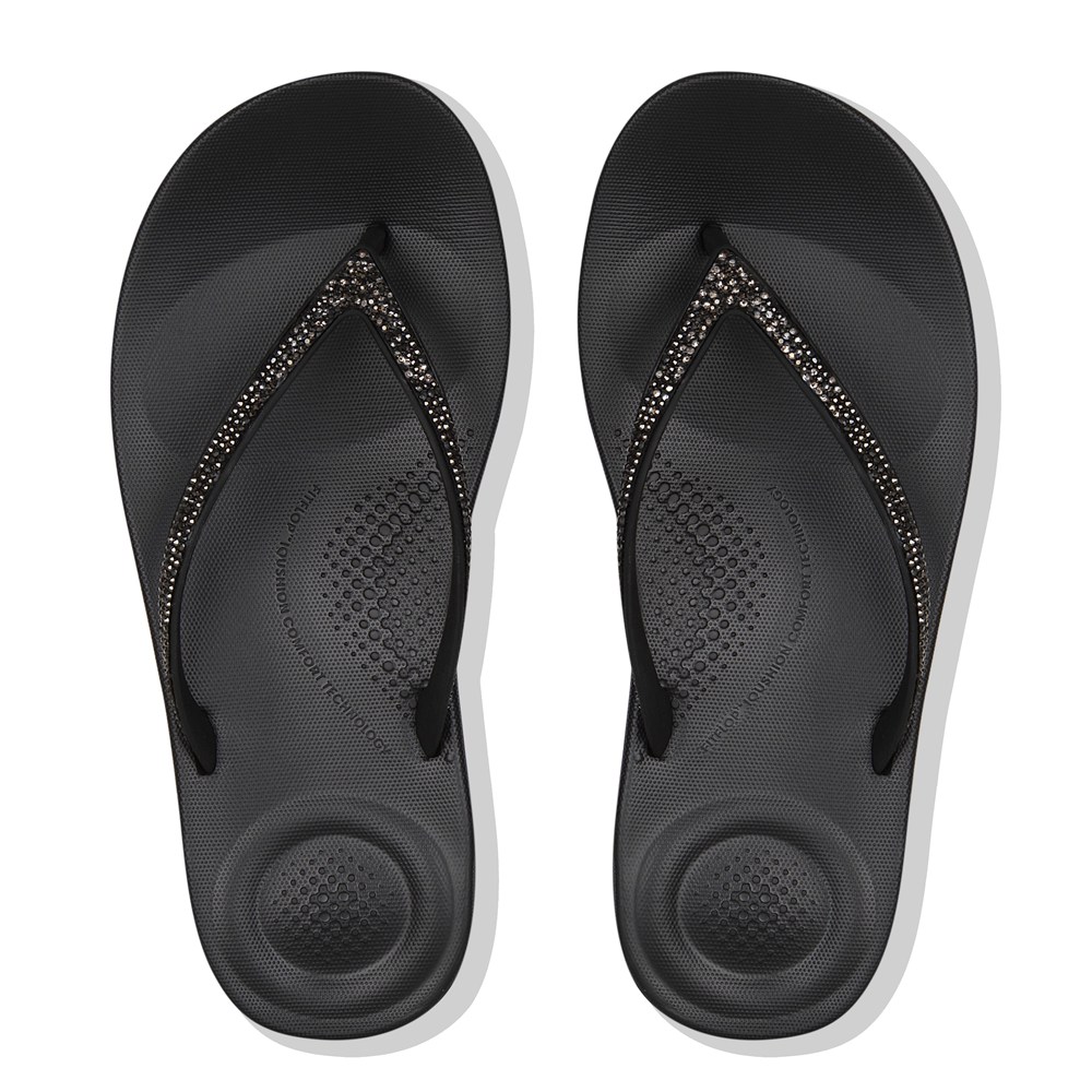 Fitflop Womens Flip-flops - Iqushion Sparkle Ergonomic - Black - 382-FVCSDT